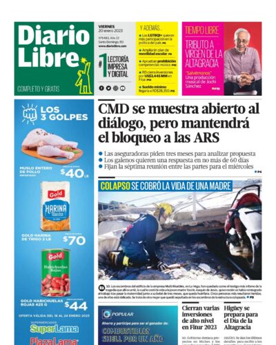Portada Periódico Diario Libre, Viernes 20 Enero, 2023