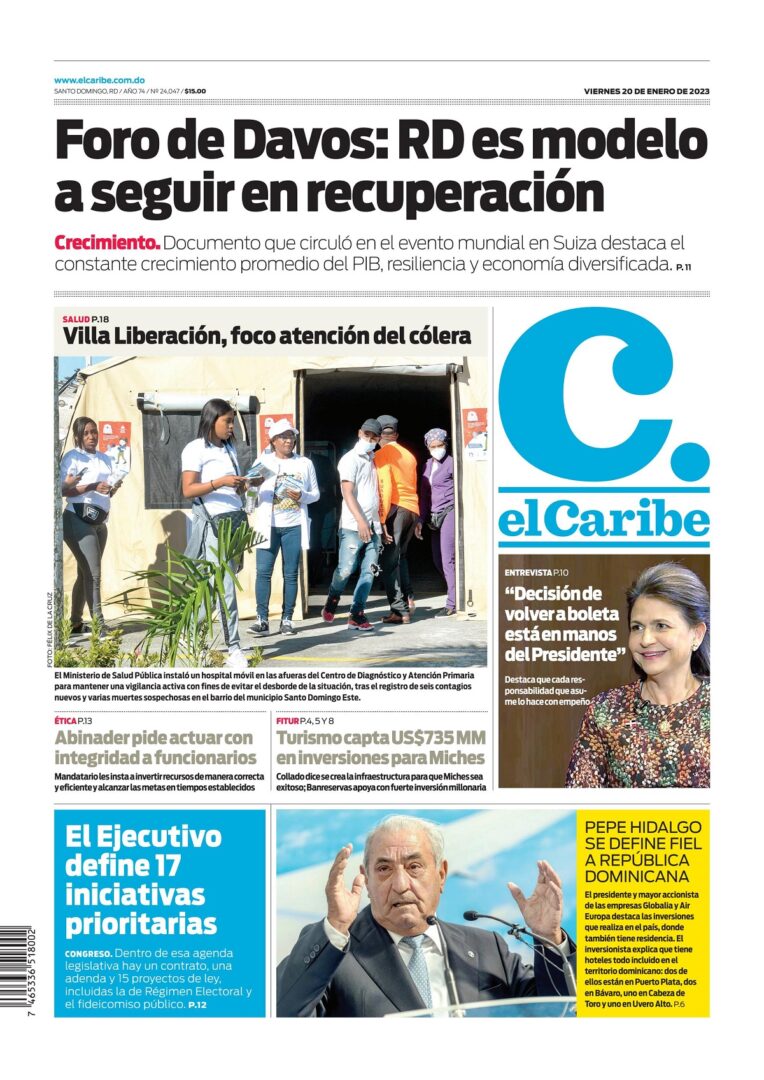 Portada Periódico El Caribe, Viernes 20 Enero, 2023