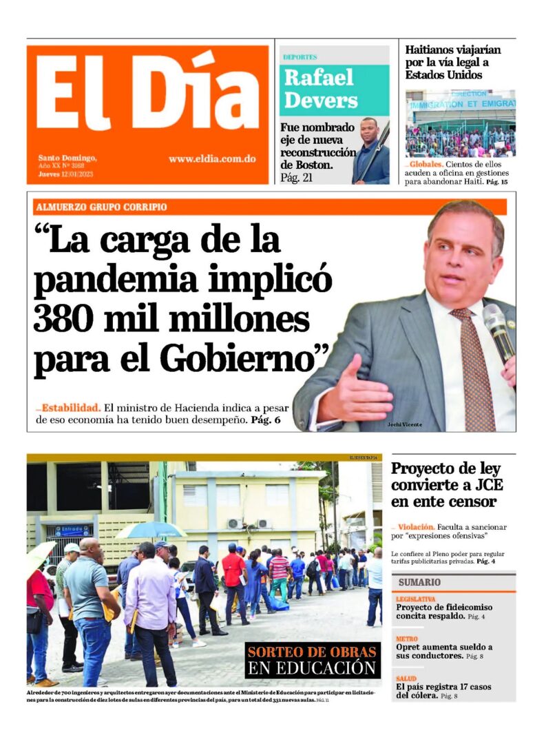 Portada Periódico El Día, Jueves 12 Enero, 2023