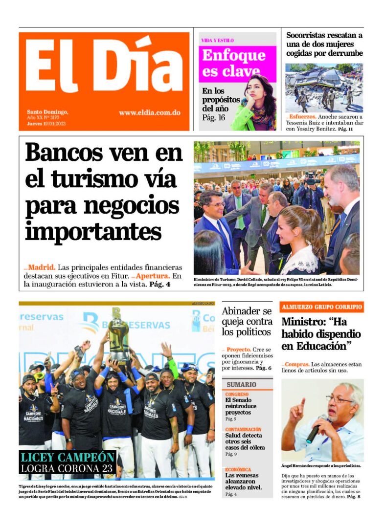 Portada Periódico El Día, Jueves 19 Enero, 2023