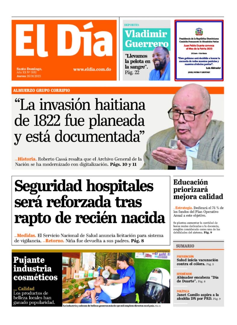 Portada Periódico El Día, Jueves 26 Enero, 2023