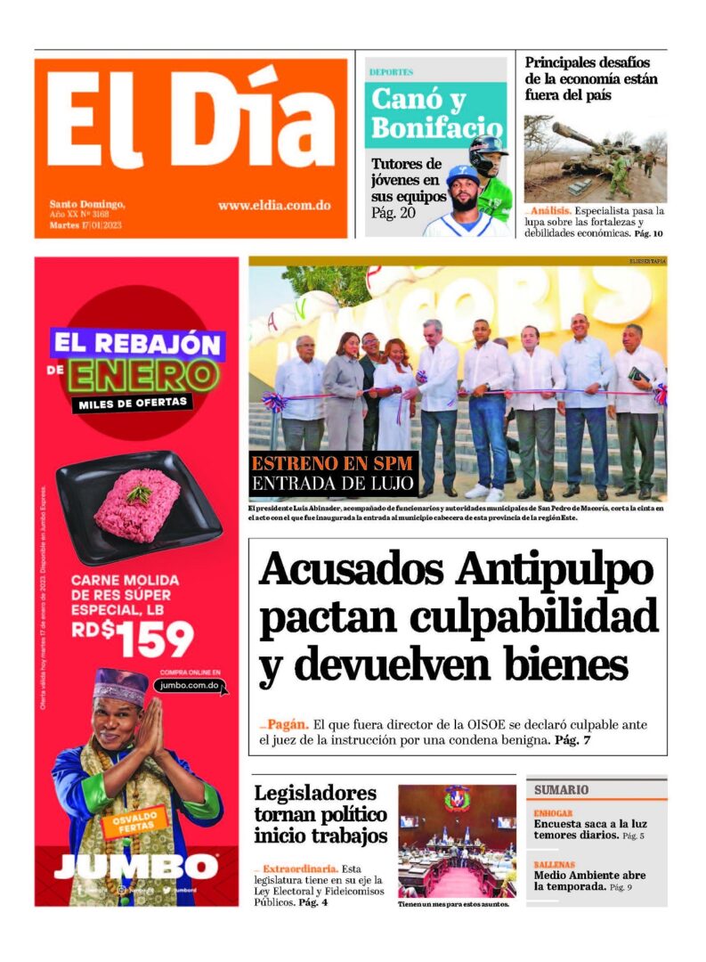 Portada Periódico El Día, Martes 17 Enero, 2023
