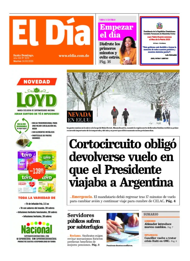 Portada Periódico El Día, Martes 24 Enero, 2023
