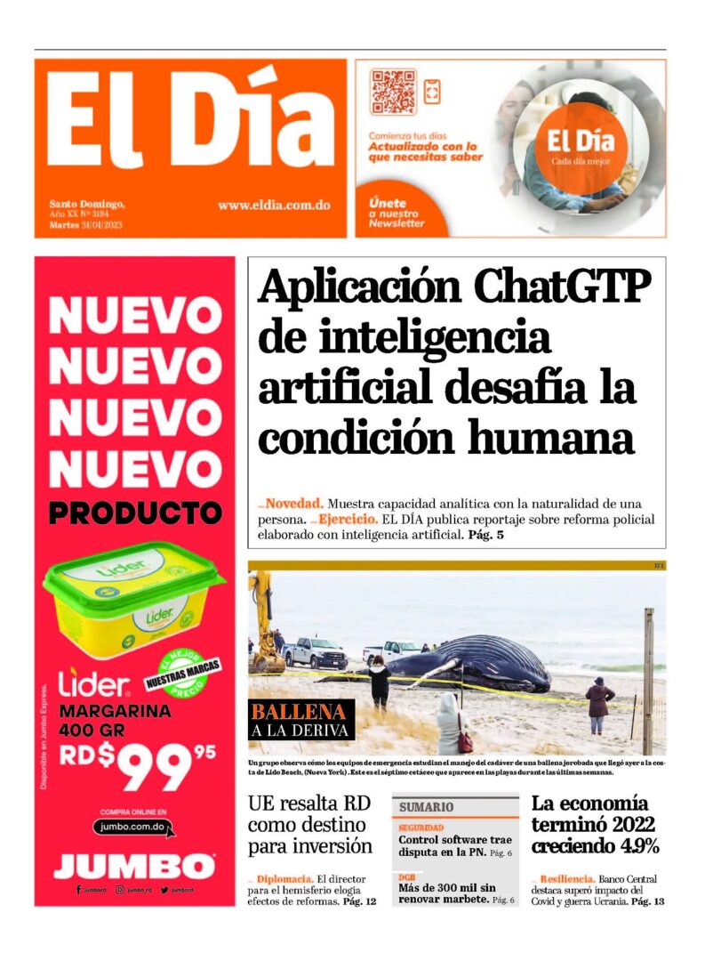 Portada Periódico El Día, Martes 31 Enero, 2023