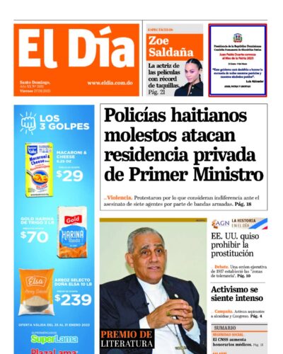 Portada Periódico El Día, Viernes 27 Enero, 2023