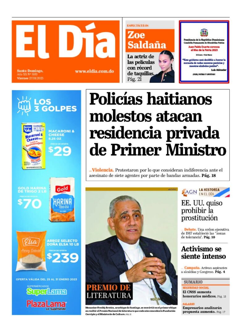 Portada Periódico El Día, Viernes 27 Enero, 2023