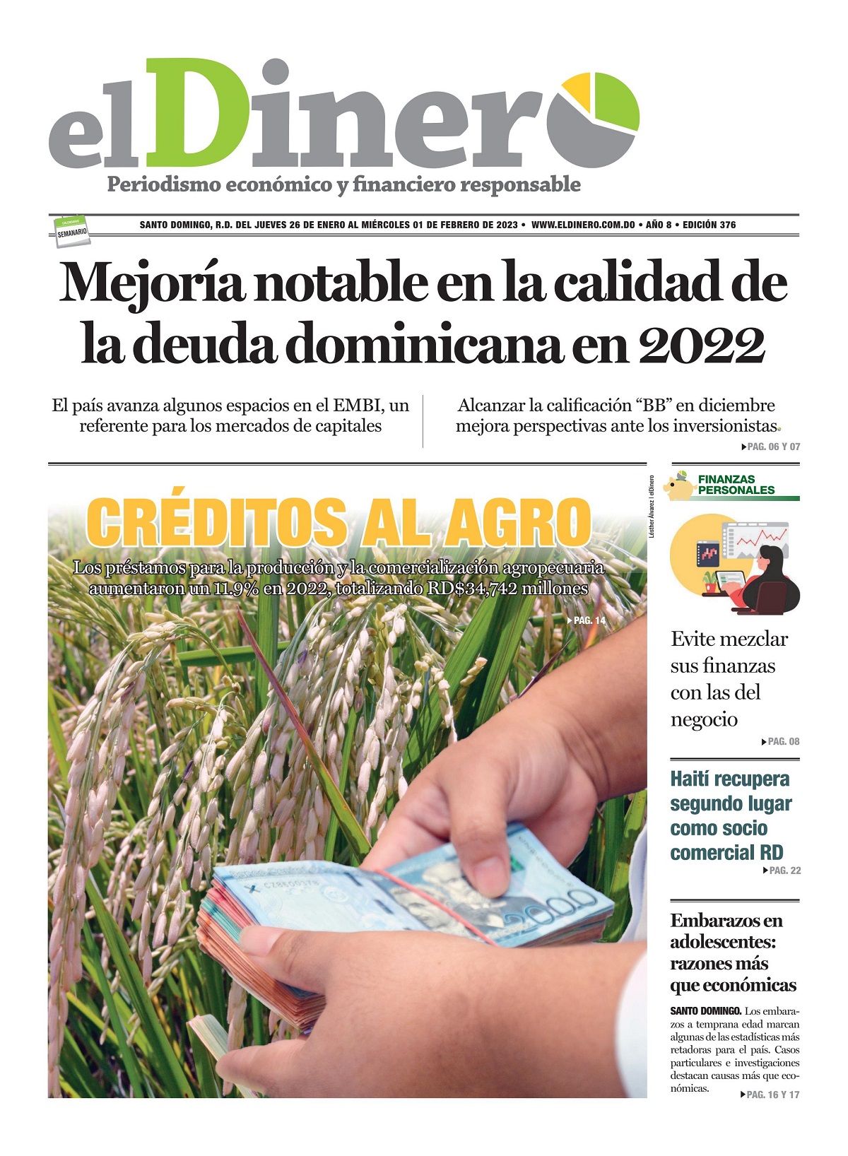 Portada Periódico El Dinero, Jueves 26 Enero, 2023