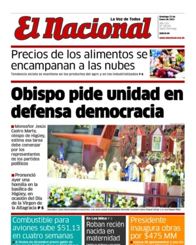Portada Periódico El Nacional, Domingo 22 Enero, 2023