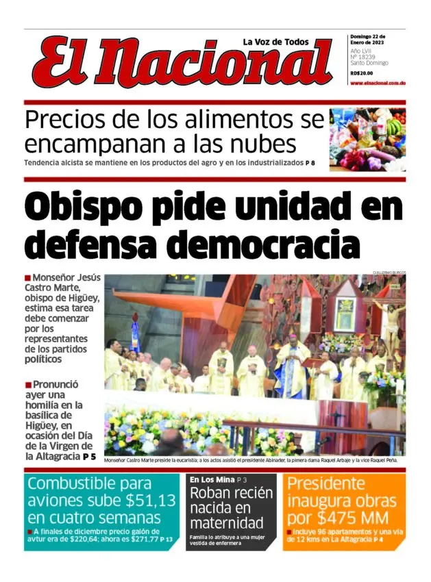 Portada Periódico El Nacional, Domingo 22 Enero, 2023