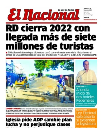 Portada Periódico El Nacional, Jueves 12 Enero, 2023