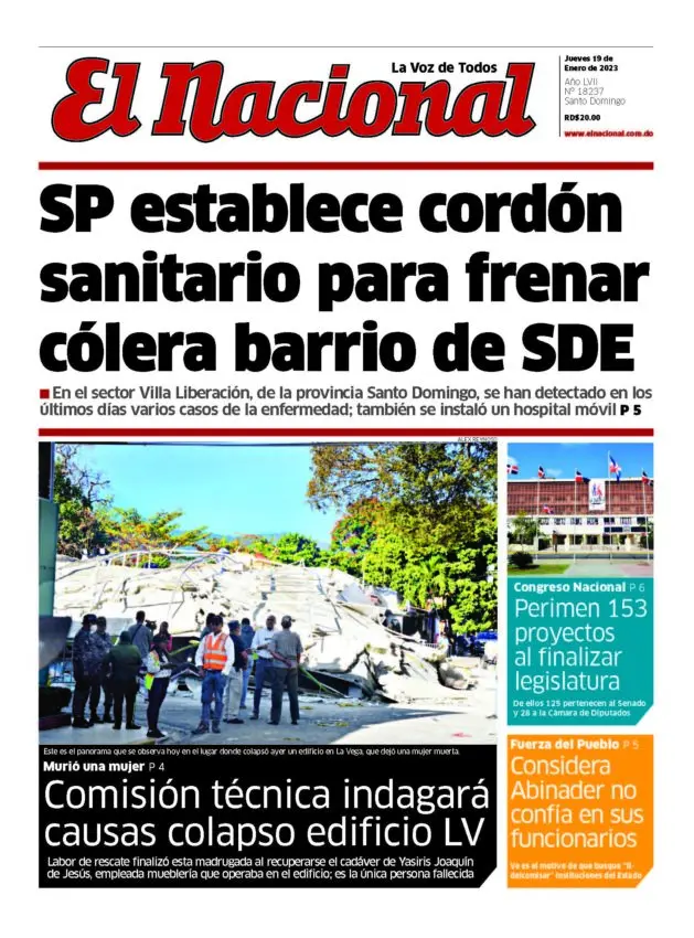 Portada Periódico El Nacional, Jueves 19 Enero, 2023