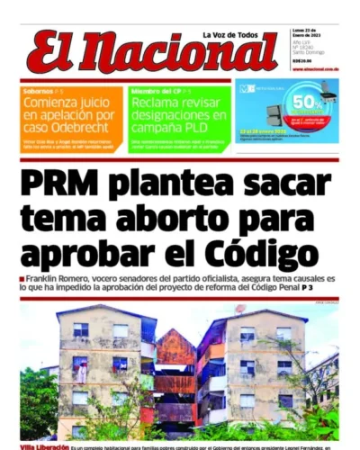 Portada Periódico El Nacional, Lunes 23 Enero, 2023