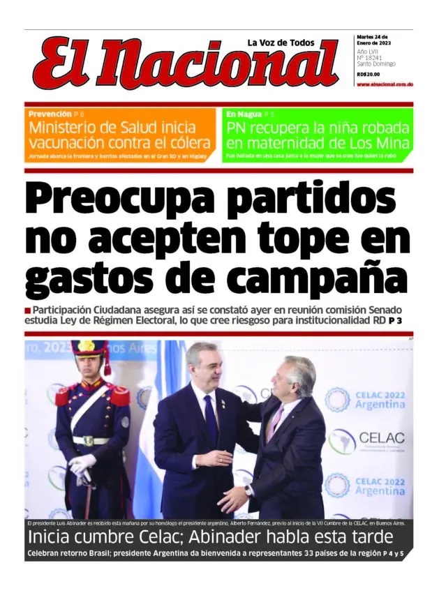 Portada Periódico El Nacional, Martes 24 Enero, 2023