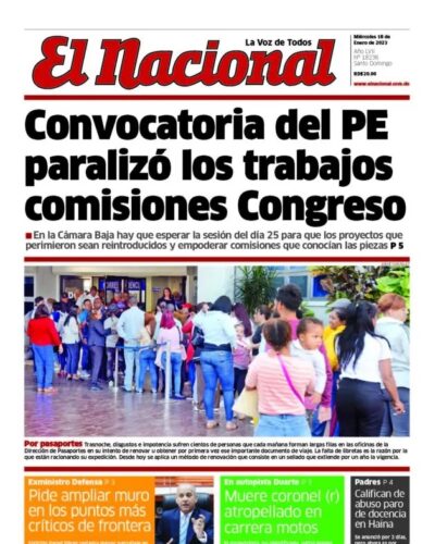 Portada Periódico El Nacional, Miércoles 18 Enero, 2023