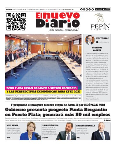 Portada Periódico El Nuevo Diario, Jueves 12 Enero, 2023