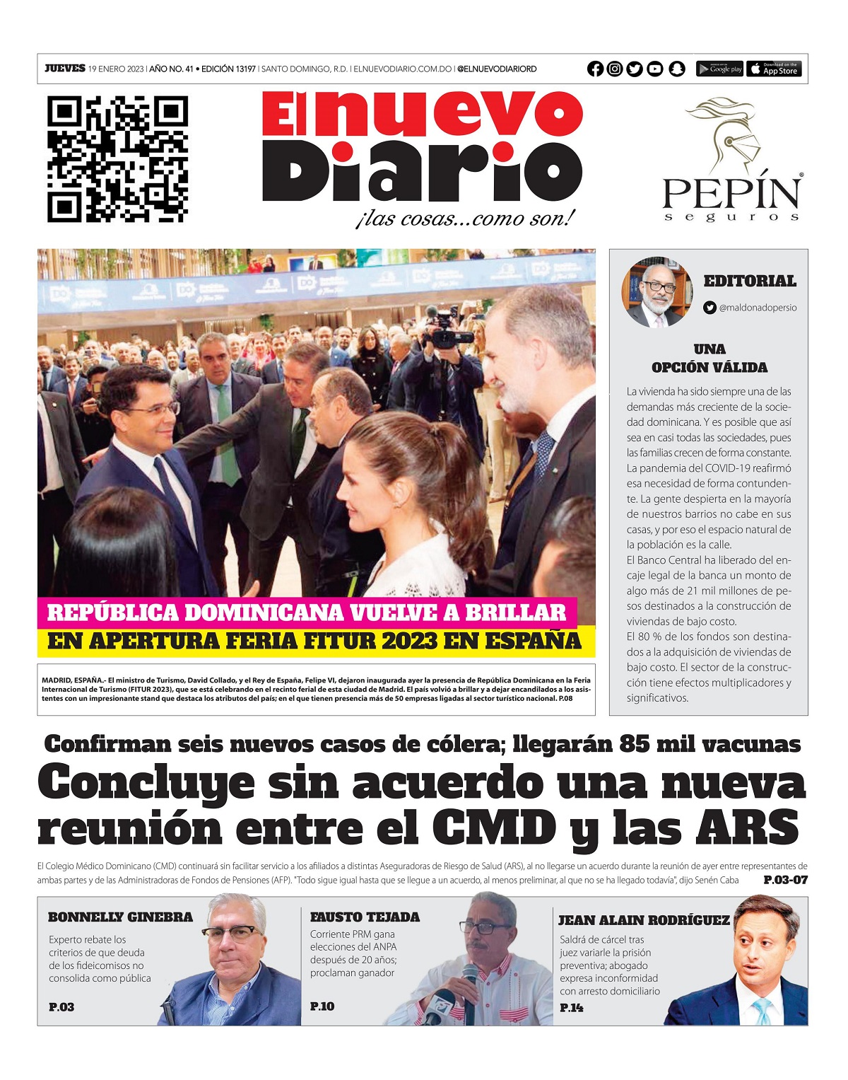 Portada Periódico El Nuevo Diario, Jueves 19 Enero, 2023
