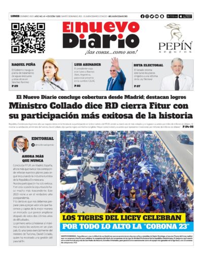 Portada Periódico El Nuevo Diario, Lunes 23 Enero, 2023