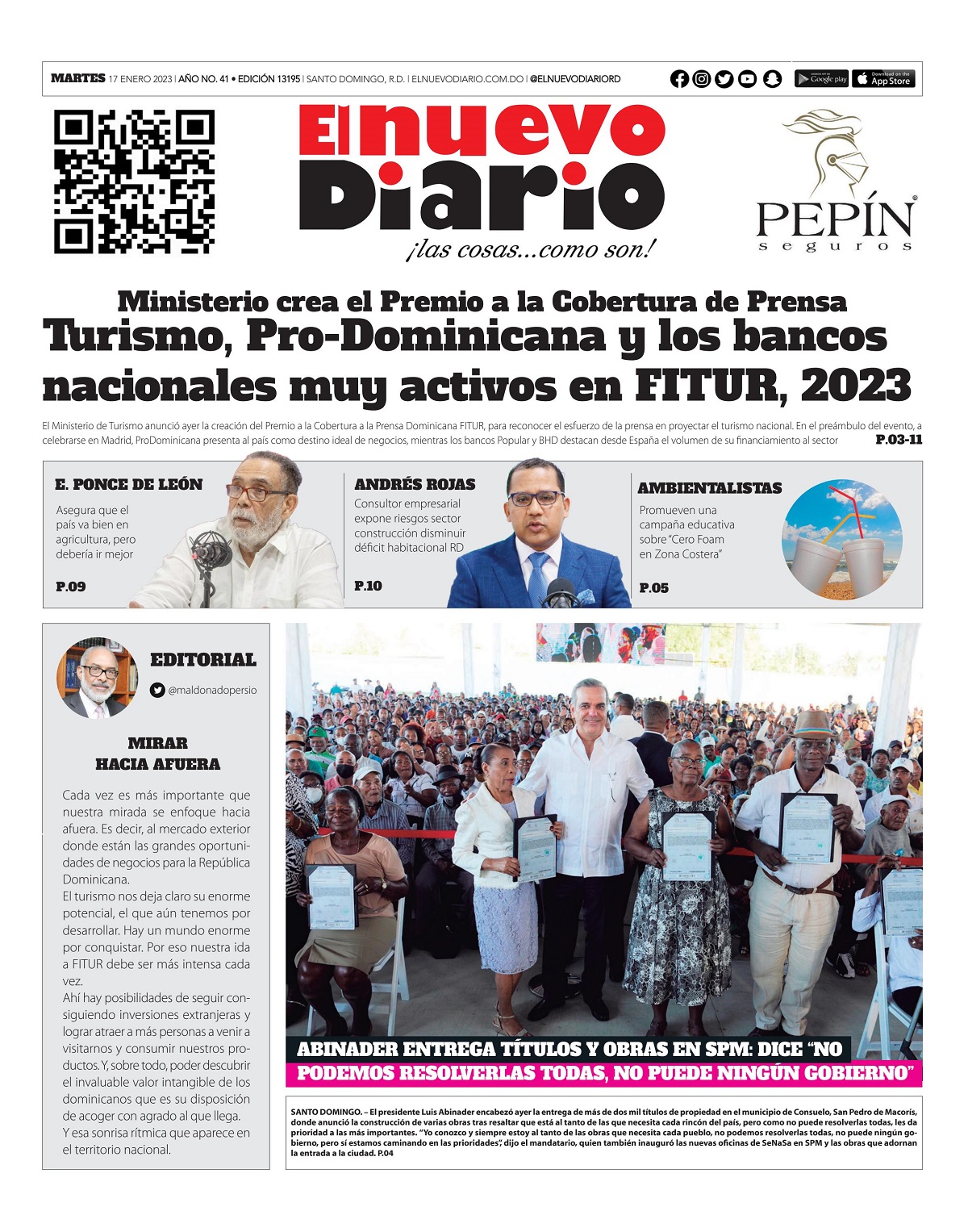 Portada Periódico El Nuevo Diario, Martes 17 Enero, 2023