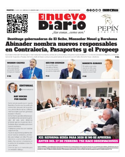 Portada Periódico El Nuevo Diario, Martes 24 Enero, 2023