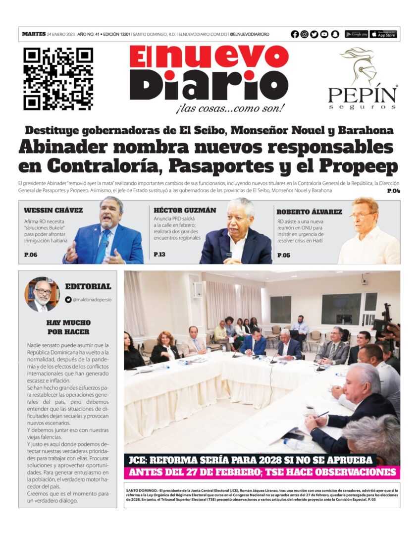 Portada Periódico El Nuevo Diario, Martes 24 Enero, 2023
