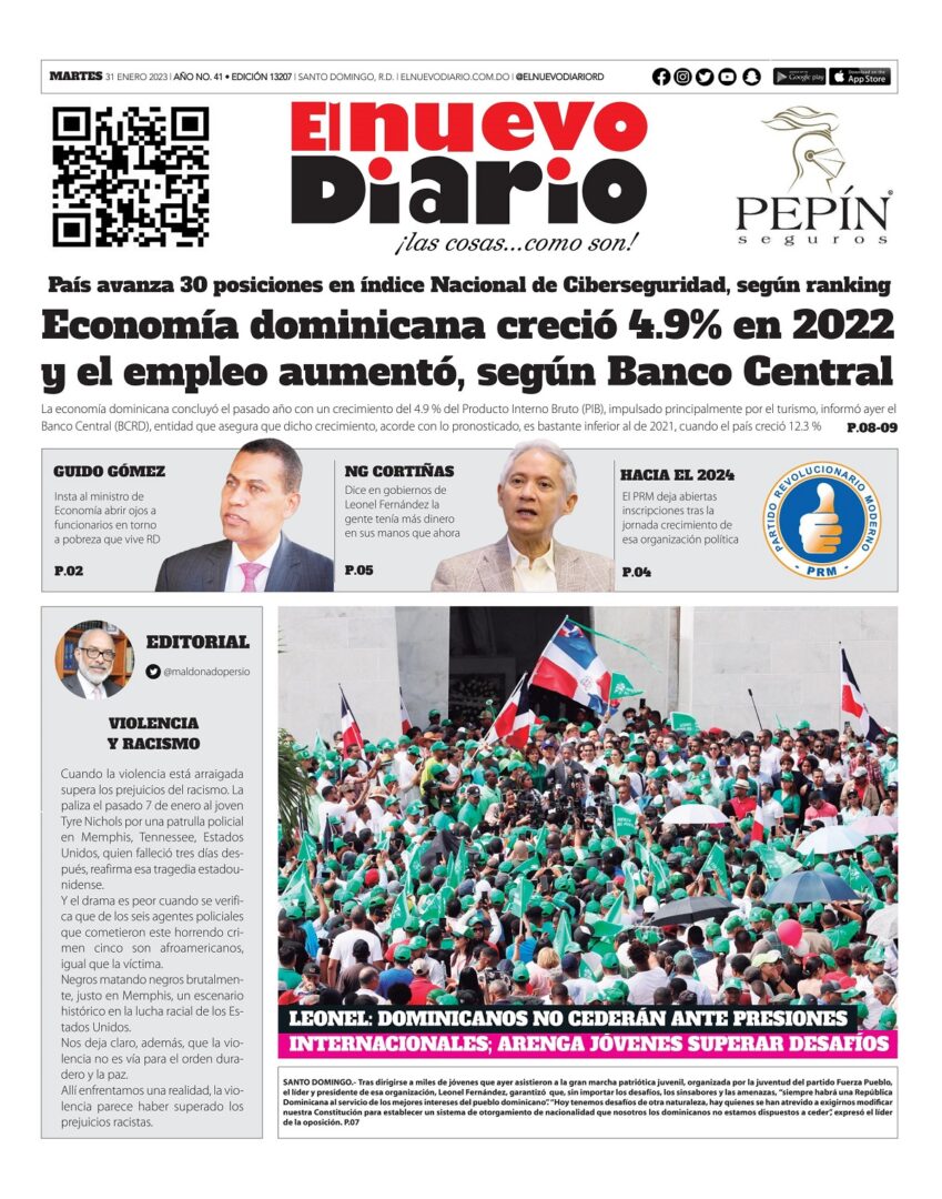 Portada Periódico El Nuevo Diario, Martes 31 Enero, 2023