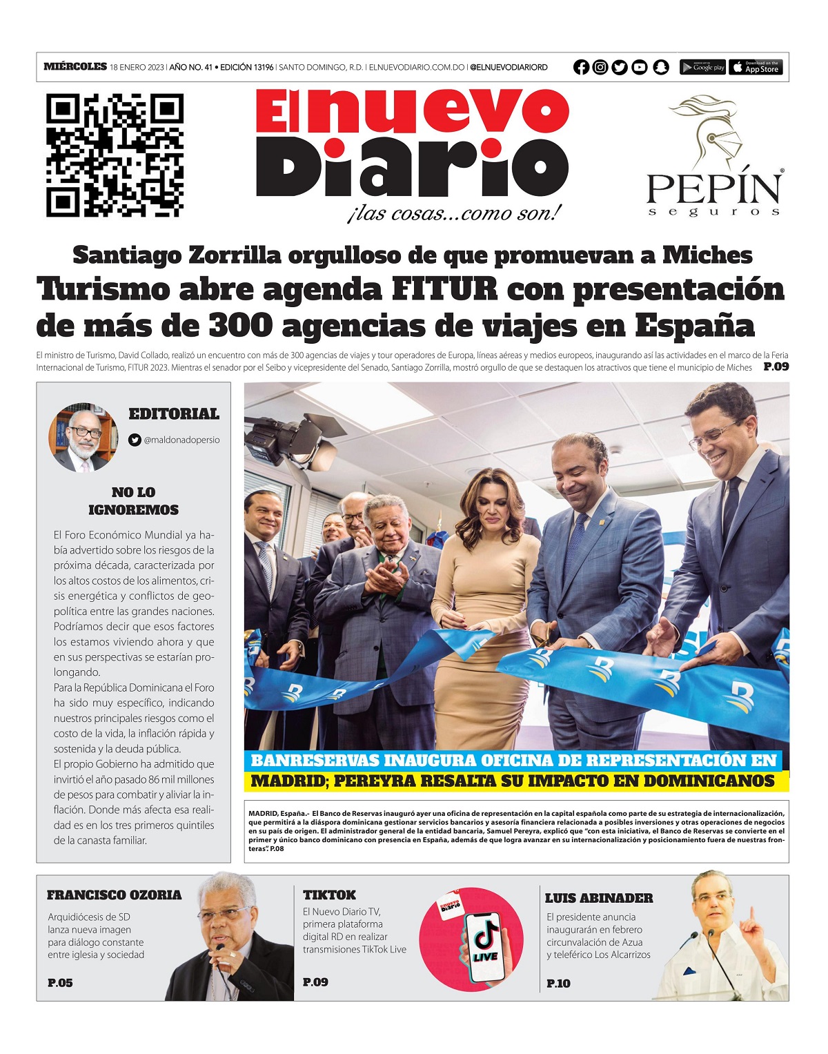 Portada Periódico El Nuevo Diario, Miércoles 18 Enero, 2023