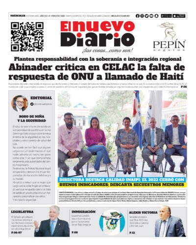 Portada Periódico El Nuevo Diario, Miércoles 25 Enero, 2023