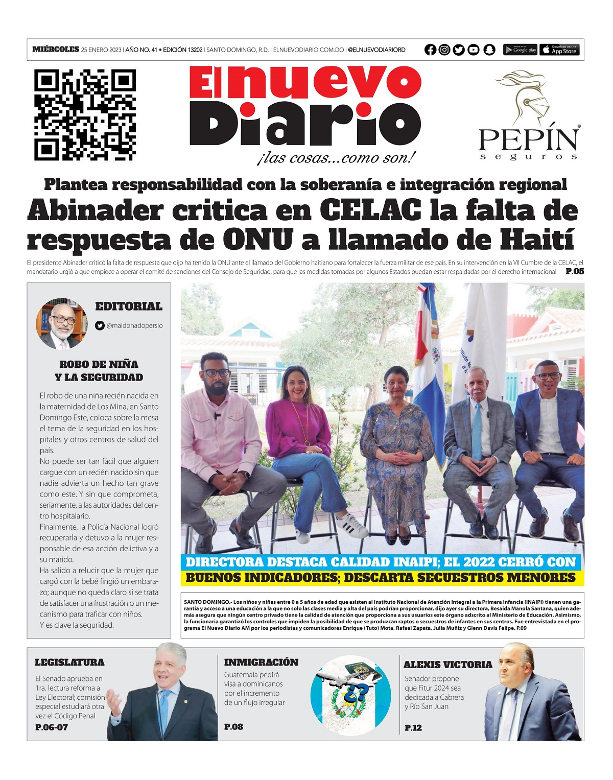 Portada Periódico El Nuevo Diario, Miércoles 25 Enero, 2023