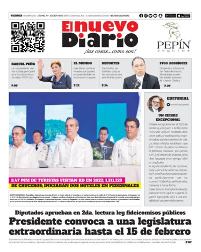 Portada Periódico El Nuevo Diario, Viernes 13 Enero, 2023