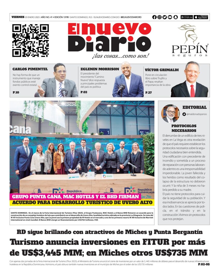Portada Periódico El Nuevo Diario, Viernes 20 Enero, 2023