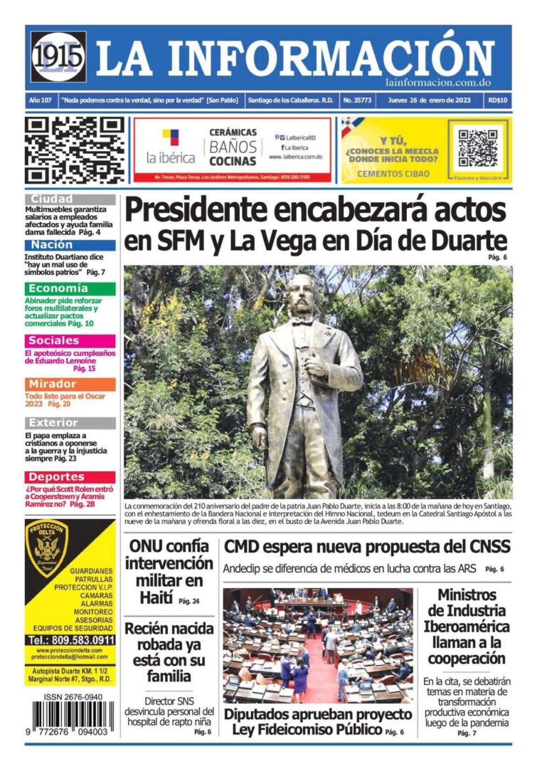 Portada Periódico La Información, Jueves 26 Enero, 2023