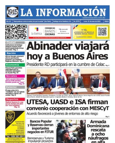 Portada Periódico La Información, Lunes 23 Enero, 2023
