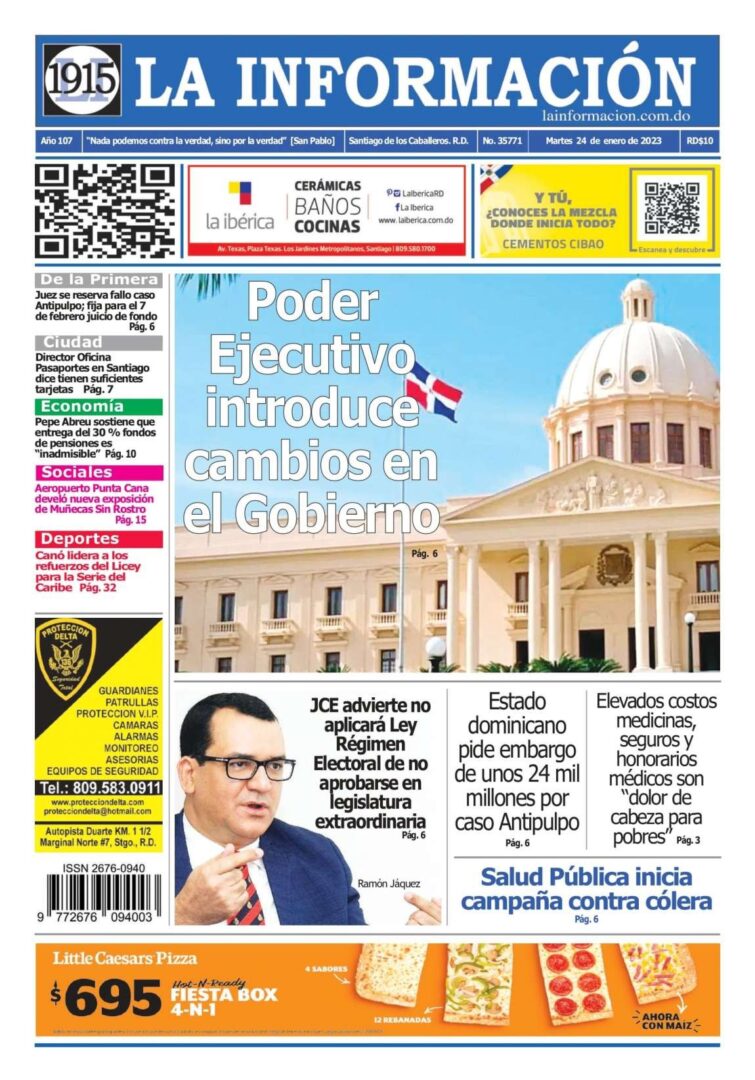 Portada Periódico La Información, Martes 24 Enero, 2023
