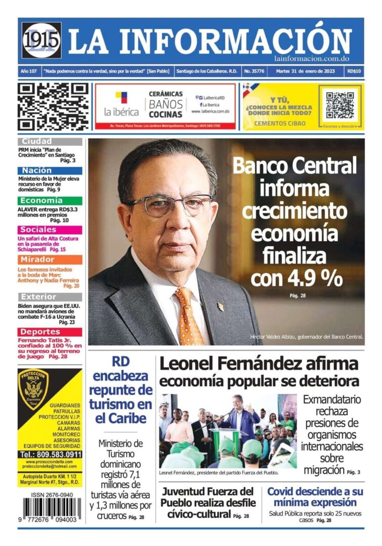 Portada Periódico La Información, Martes 31 Enero, 2023