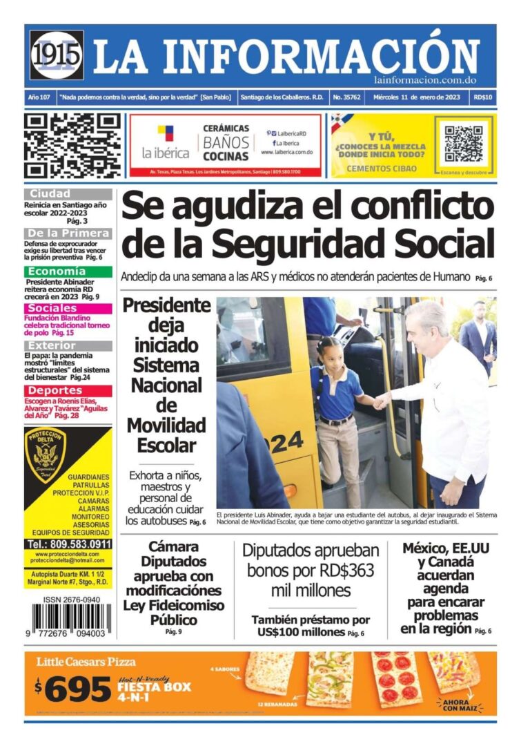 Portada Periódico La Información, Miércoles 11 Enero, 2023