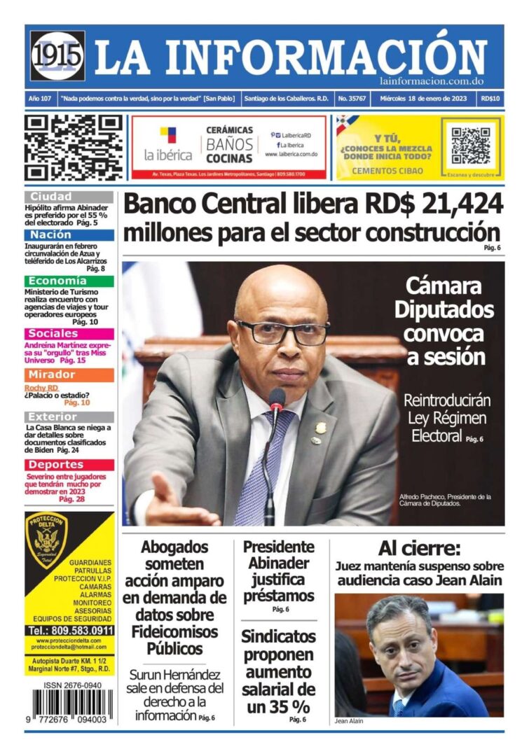 Portada Periódico La Información, Miércoles 18 Enero, 2023