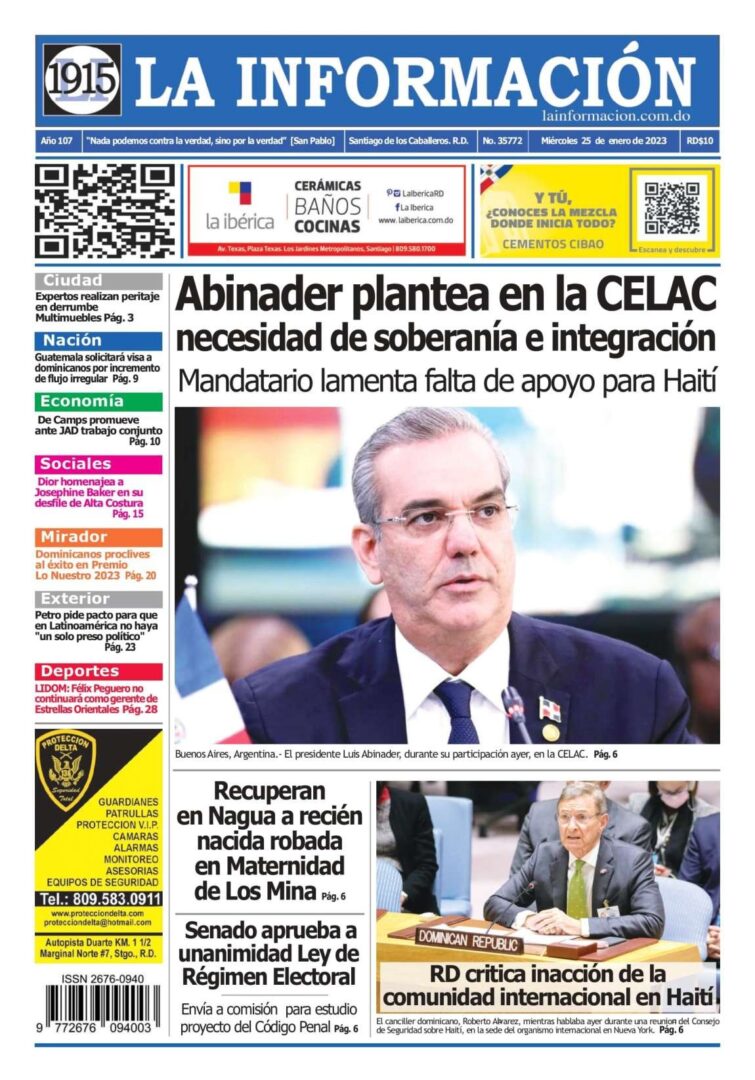 Portada Periódico La Información, Miércoles 25 Enero, 2023