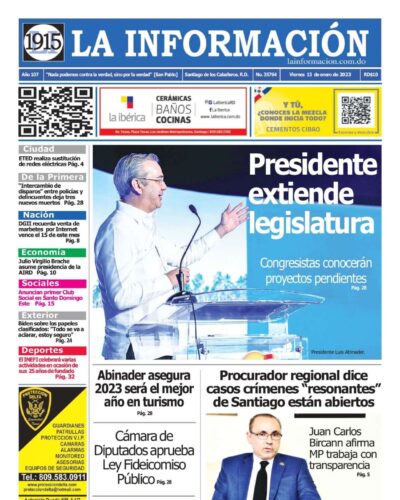 Portada Periódico La Información, Viernes 13 Enero, 2023