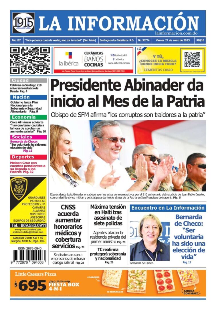 Portada Periódico La Información, Viernes 27 Enero, 2023