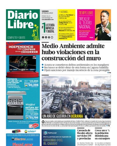 Portada Periódico Diario Libre, Viernes 24 Febrero, 2023