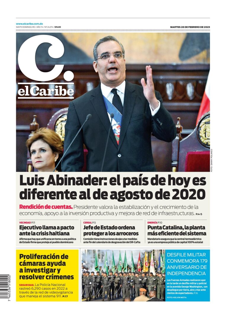 Portada Periódico El Caribe, Martes 28 Febrero, 2023