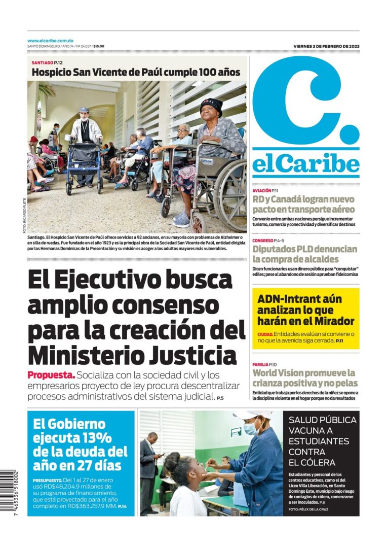 Portada Periódico El Caribe, Viernes 03 Febrero, 2023