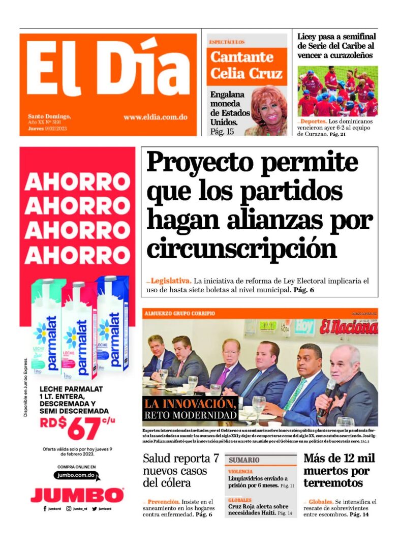 Portada Periódico El Día, Jueves 09 Febrero, 2023