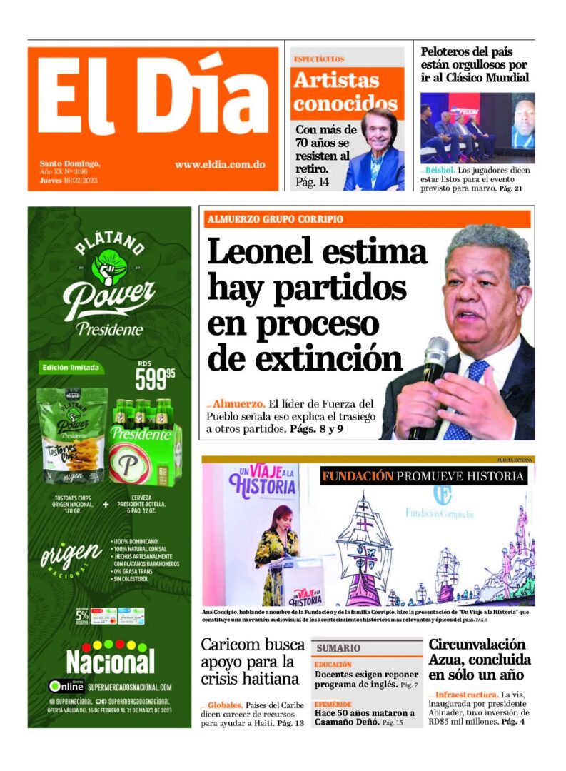 Portada Periódico El Día, Jueves 16 Febrero, 2023