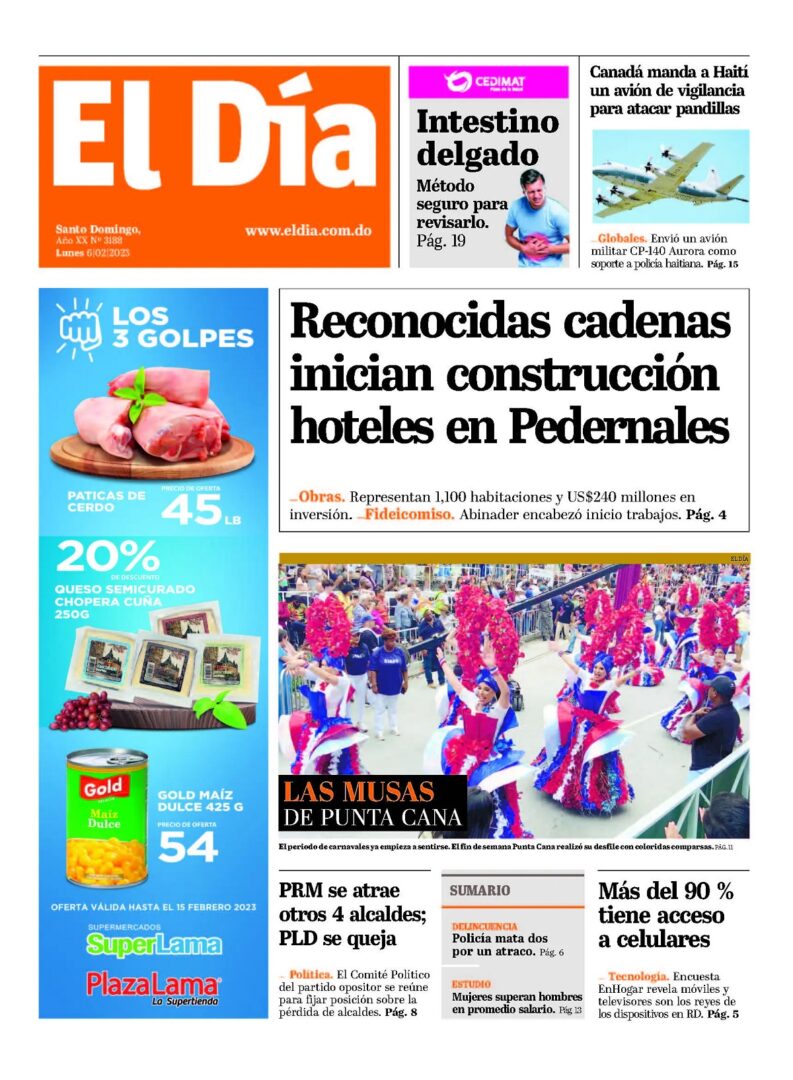 Portada Periódico El Día, Lunes 06 Febrero, 2023