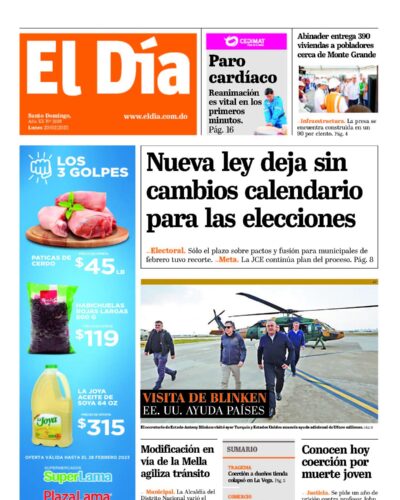 Portada Periódico El Día, Lunes 20 Febrero, 2023