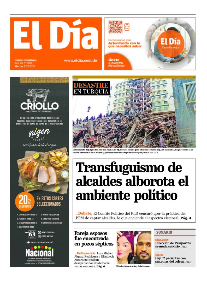 Portada Periódico El Día, Martes 07 Febrero, 2023