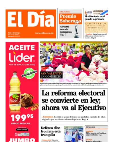 Portada Periódico El Día, Martes 14 Febrero, 2023