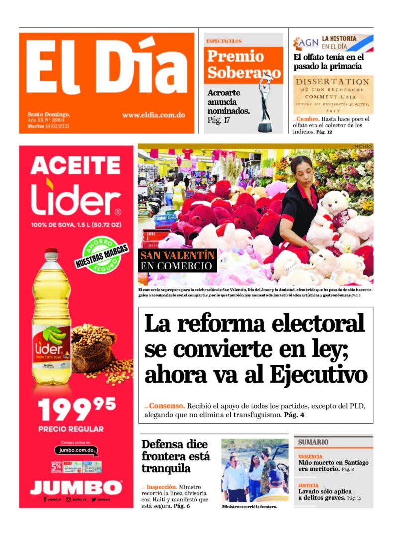 Portada Periódico El Día, Martes 14 Febrero, 2023