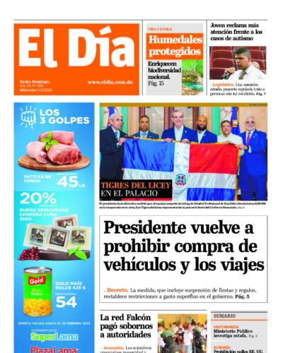 Portada Periódico El Día, Miércoles 01 Febrero, 2023